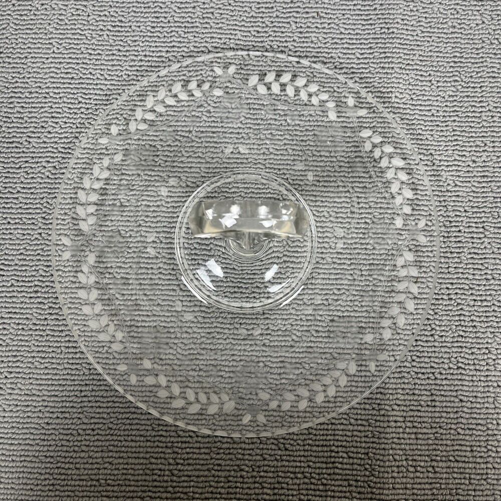 Vintage Hand Cut Glass Serving Tray 10.5” with Handle Floral Design‎